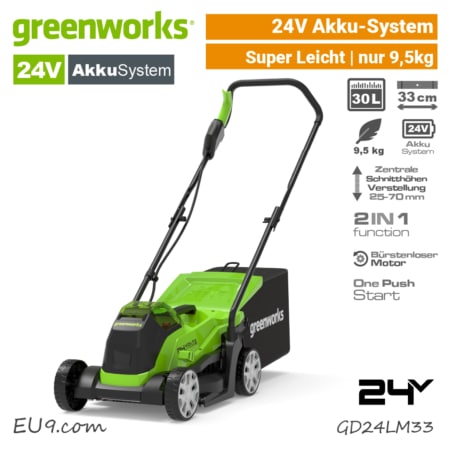 Greenworks 24V Akku-Rasenmäher GD24LM33 GD24LM33K2 Mäher EU9